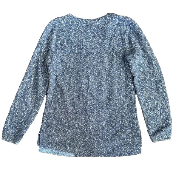 LL Bean Sweater Women's Small Blue White Marled Pullover Cotton Knit Thick Warm - Picture 5 of 6